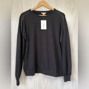 Como Blu Black Sweatshirt with beaded fringe details, Size Large